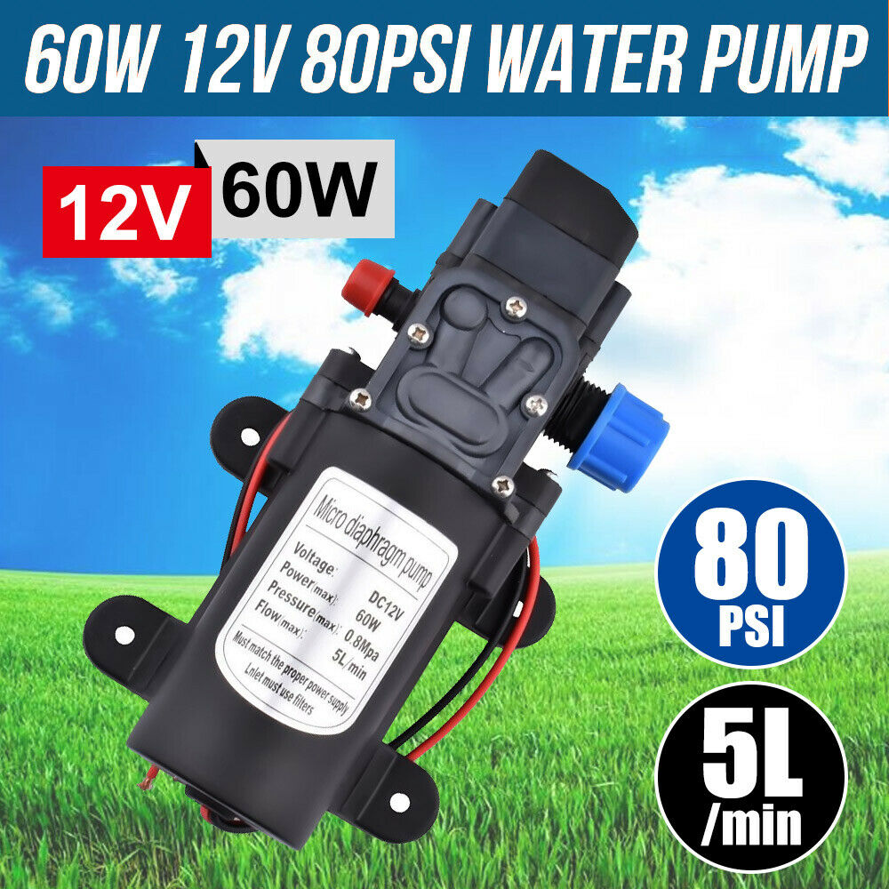 s-l1600-1425.jpg Water Pump 60W 12V 80PSI Self-Priming 5L/Min High Pressure Caravan Camping Boat